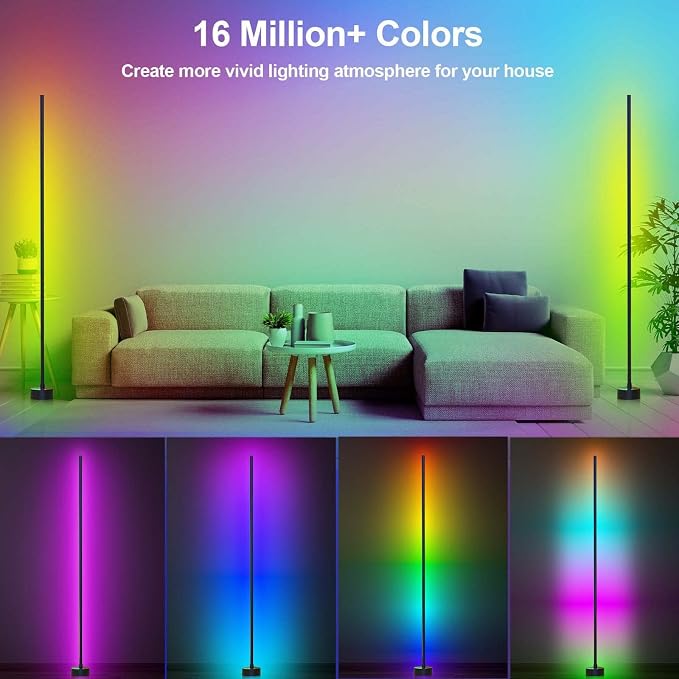 Miortior Corner Floor Lamp LED, 2-Pack Smart Corner Lamp for Living Room | App/Remote/Button Control, Music Sync, Dimmable 16 Million DIY Colors & 68+ Scene for Living Room, Bedroom, Gaming Room