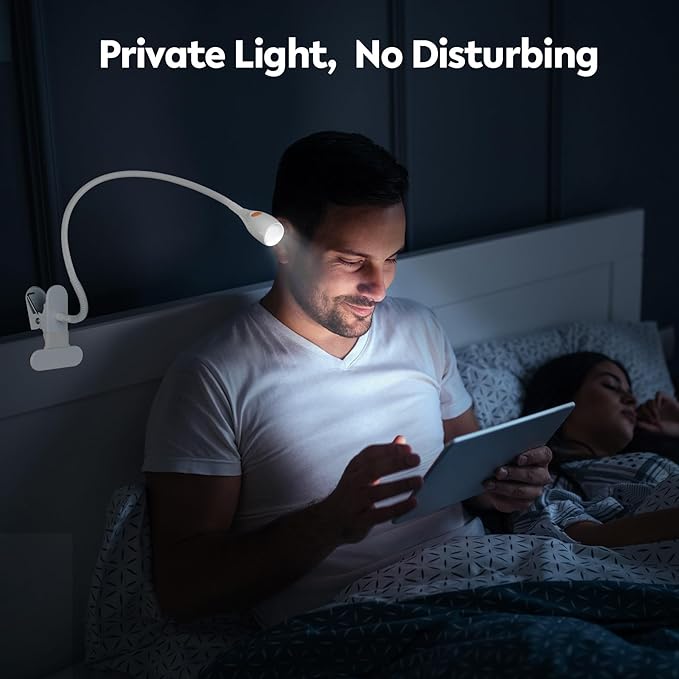 acegoo Minimalist Reading Light for Bed Headboard Dimmable White Book Light Clip on Lamp with USB-C Adapter, Flexible Neck & Handy Lamp Head Switch, CRI 95+