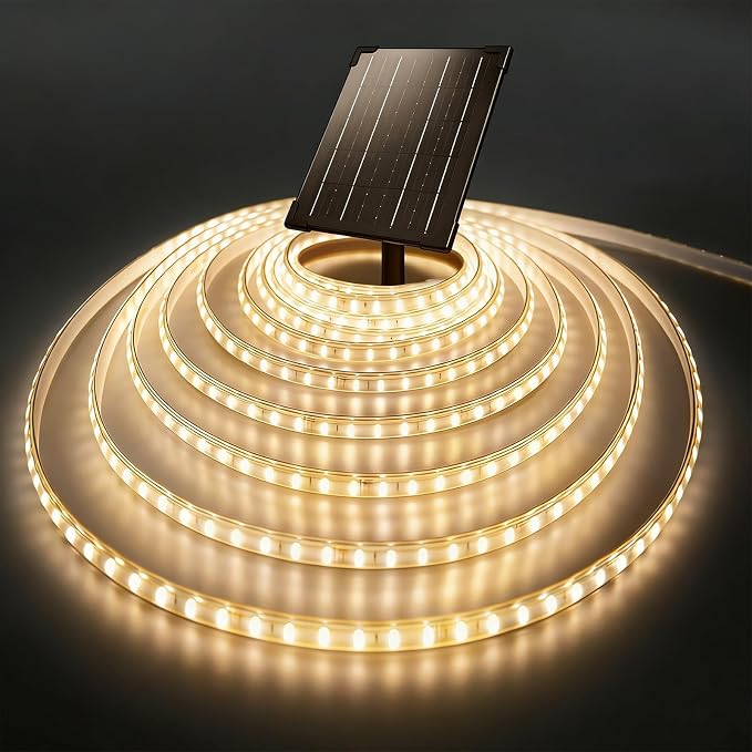 Solar Rope Lights Outdoor Waterproof 32.8 FT 3000K for Garden, Stair, Step | 4000mAh Battery 600 LEDs 3000K Warm White Solar Powered Dusk to Dawn IP65 Bright Thick with 4 Modes Landscape Lighting