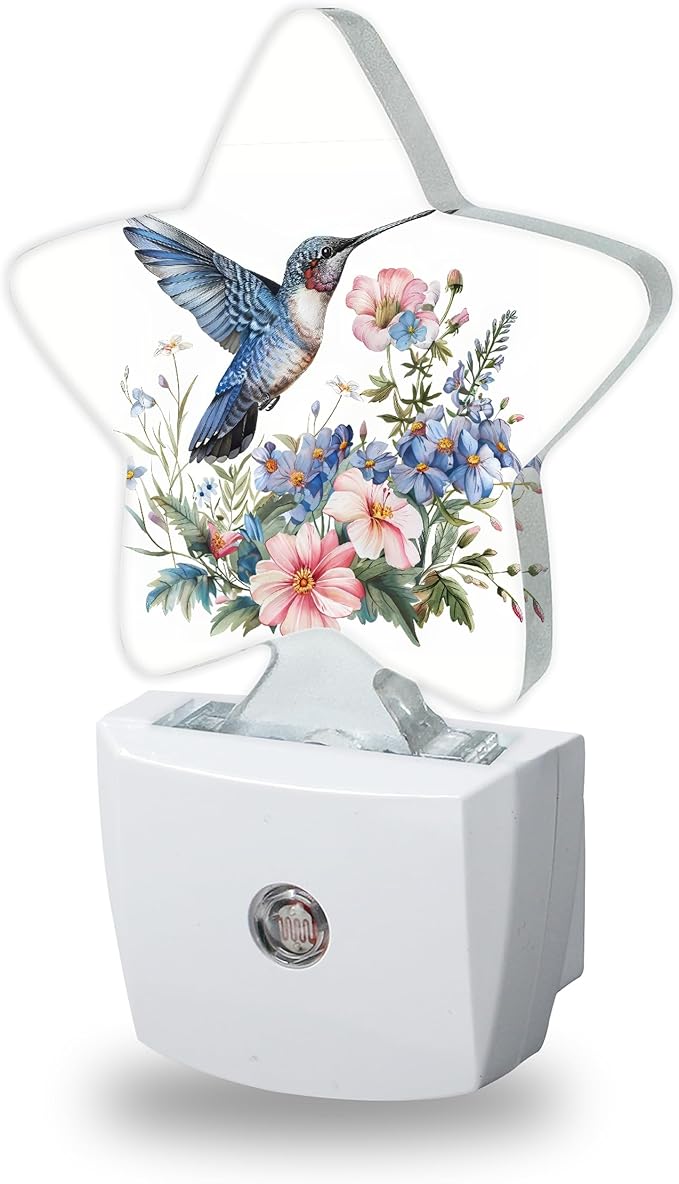 Night Lights Plug Into Wall Decorative,Hummingbird Nightlights for Kids Bedroom, Spring Flowers Energy Efficient Dusk-to-Dawn Sensor Sleep Friendly Lamp for Nursery Bathroom