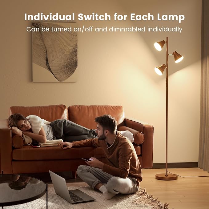 36W LED Tree Floor Lamp, Dimmable Tall Standing Lamp with Remote & Touch Control, 4 Color Temperatures Bright Floor Lamp, 3 Rotatable Light Modern Floor Lamps