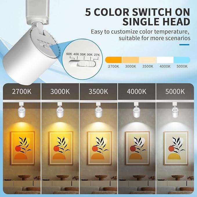 2-Set 5-Color 6-Light LED Track Lighting Kit with 6.6FT H Type Track Lighting Rail, Dimmable Track Lights with Floating Canopy, Ceiling Spot Light Flicker Free, CRI90+, 36° Beam 10W 800lm, White