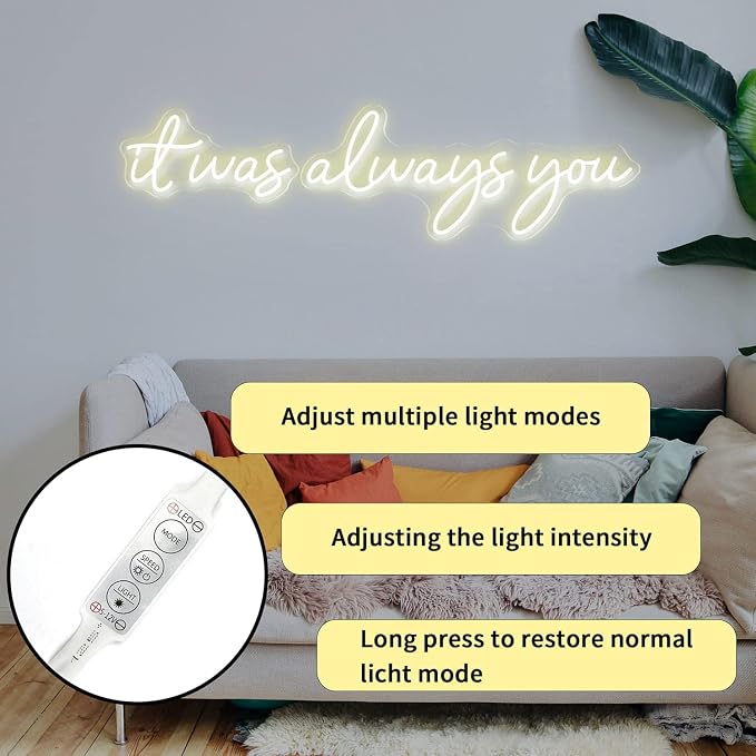 Large 36" Neon Sign 'it was always you' Neon Night with Dimmable Wall Decor | Bedroom Living Room Bar Party Club Wedding Girls Birthday Wall Light Decor Reusable Warm White