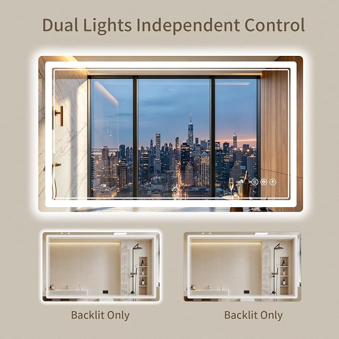 30"x48" LED Bathroom Mirror with Lights, Backlit + Front Lit, Anti-Fog, Lighted Bathroom Mirror for Wall, HD Shatterproof Tempered Glass, Dimmable, Memory Function (Horizontal/Vertical)