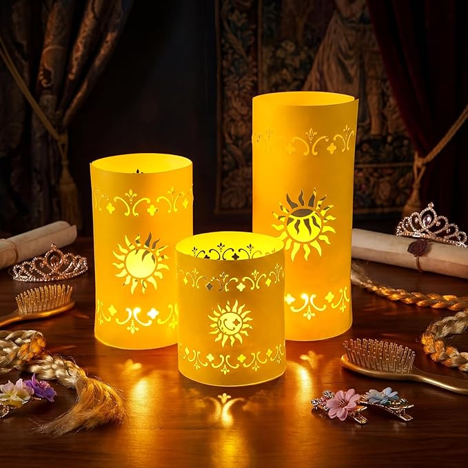 12 Pcs Princess Sun Lantern Centerpieces for Table 3 Size Gold Princess Birthday Cutout Paper Lantern Boxes with Tea Light Candle for Sun Birthday Baby Shower Decor(Cylindrical)