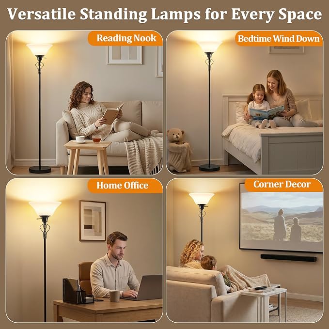 Floor Lamps for Living Room, 70" Tall Torchiere Floor Lamps, Plastic Shade | Bright Standing Lamp, Uplight, Stand Up Lamps Skinny Corner Lamp for Bedroom, Office, Dorm Room Decor, Separate On/Off Switch