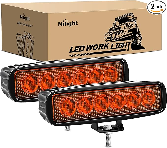 Nilight 6 inch Amber LED Light Bar 2PCS 18W Spot Driving Fog Single Row Off Road Boat Lights Driving Bumper Reverse Lighting for Trucks SUV ATV UTV Golf Cart