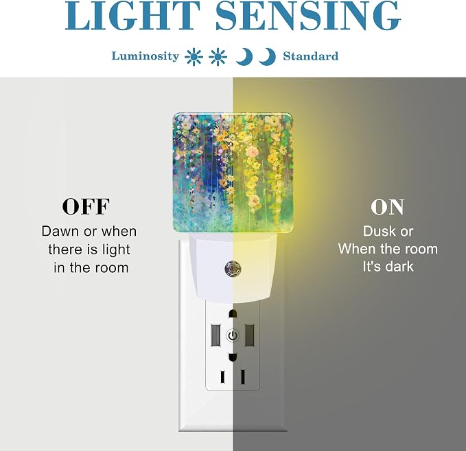 Abstract Ivy Flowers Watercolor Painting Night Light Plug into Wall with Dusk to Dawn Sensor Cute Nightlight for Kid Girls Boys Women Room Decor, Hallway, Kitchen, Bathroom, Nursery, Stairs