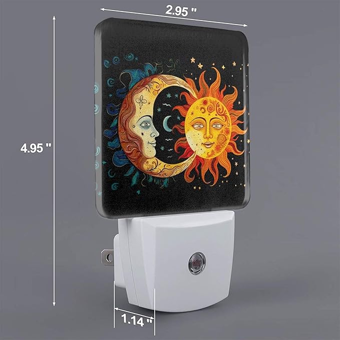 Golden Sun Night Light Set of 2, Moon and Stars Auto Sensor LED Dusk-to-Dawn Nightlights, Plug-in Sensor Lamp for Bedroom Bathroom Kitchen Hallway Stairs Decorative
