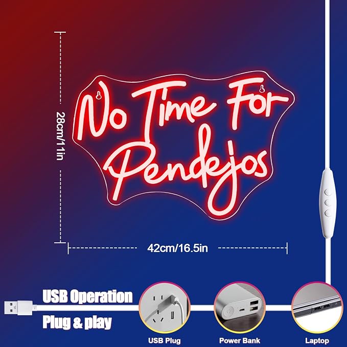 No Time for Pendejos Neon Sign Red Led Neon Light for Wall Decor Dimmable USB Spanish Language Neon Light Up Signs for Classroom Coffee Shop Bar Bedroom Study Room