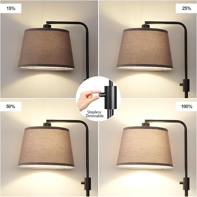 【Upgraded】 Dimmable Black Floor Lamps, 1000 Lumens LED Edison Bulb Included, Arc Black Floor Lamps for Living Room Modern Standing Lamp with Khaki Shade, Tall Lamps for Living Room Bedroom Office