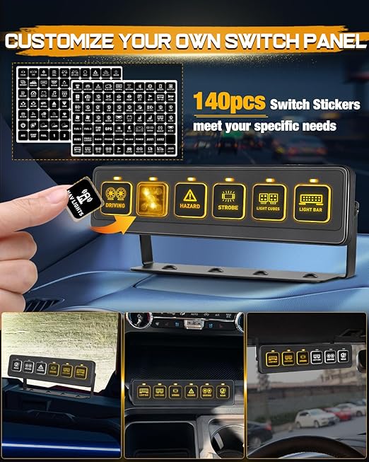 6 Gang Wireless Switch Panel, Niking Auto Multifunction Remote Control Switch Box with Toggle Pulsed LED Switches Memory 4 Light Modes 12V 80A Circuit Control Relay System Pods for Trucks ATV Boat