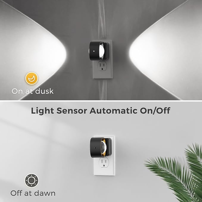 L LOHAS LED Night Light Projector, Night Lights Plug into Wall Light Sensor | Dusk to Dawn Sensor, Rotating Plug in Nightlight, Daylight Dimmable Nightlights for Bathroom, Hallway, Gaming Room,1 Pack
