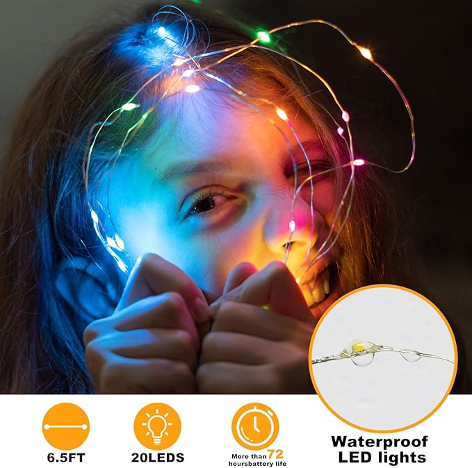 12 Pack Fairy Lights Battery Operated String Lights - 7ft 20 LED Waterproof Silver Wire Firefly Lights for DIY Wedding Décor Table Centerpieces Craft Mason Jars Party Decor(Multicolor)