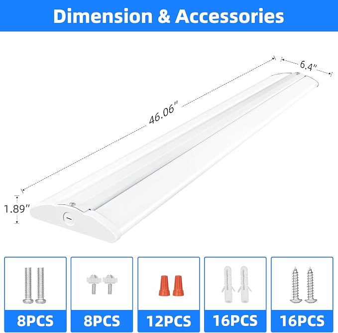 hykolity 4FT 6.4''W LED Wraparound Light with 3 Wattages/3 CCT Selectable | 55W-75W, 3000K-5000K, 5500LM-7500LM, No Glare, Flush Mount Ceiling Light for Office Kitchen, Laundry Room, ETL, 4 Pack