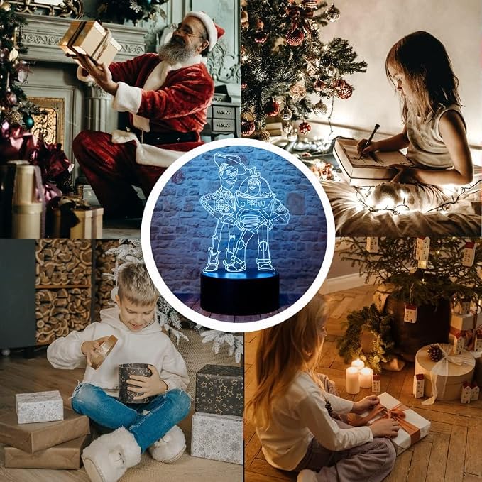 Cute Story Anime Character 3D Visual LED Bedroom Decor Sleep Night Light | Suitable for Sheriff Woody and Buzz with Remote 7 Colors Acrylic Optical Illusion Table Lamp Birthday for Kids