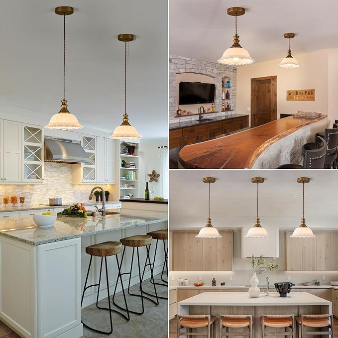 HDDFL White Glass Pendant Lights Modern Pendant Lighting Fixtures 11.8 in Hanging Lamp for Kitchen Island Bedroom Dining Room Coffee Shop Hallway Hotel Living Room
