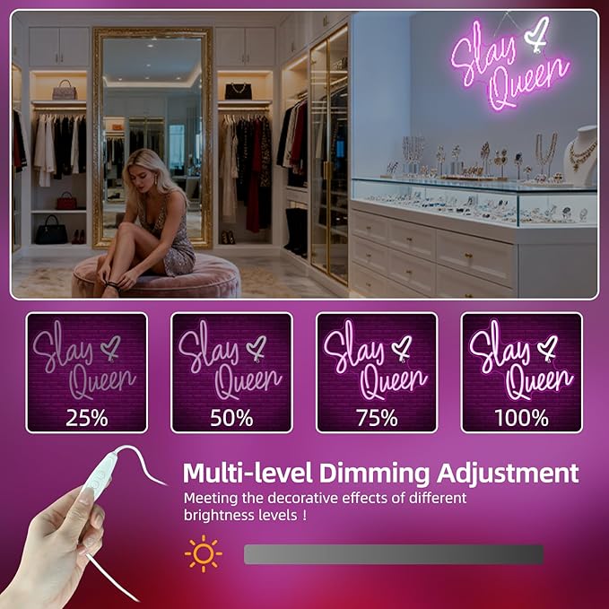 Slay Queen Neon Sign Pink White LED Neon Light Up Signs for Wall Decor Usb Neon Light for Bedroom Preppy Girl Aesthetic Room Dorm Decor Y2k Party Gifts