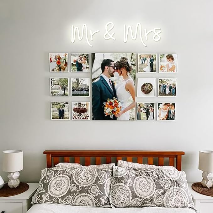 Mr and Mrs Neon Sign Wedding, Aslanka LED Mr & Mrs Light for Backdrop Decor, Neon Mr Signs for Shower Engagement Arch Flower Background Reception Desk Home Decoration Gifts, 19.6 x 5.5in(Warm White)