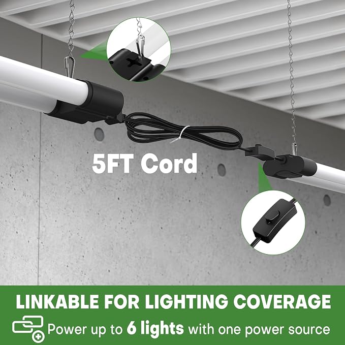 (6 Pack) T5 LED Shop Light, 4FT 4500LM Garage Lighting, 45W (150W Equivalent), 6500K Linkable Integrated Light Fixture with ON/OFF Switch, Hanging or Ceiling Mount Bright White Light for Workshop