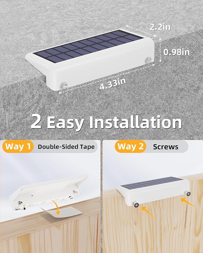 VOLISUN Solar Deck Lights 12 Pack, Warm White Glow LED Large Size Lamp, IP65 Waterproof Step Lights Outdoor for Deck, Step, Fence, Railing, Wall and Stairs (White)