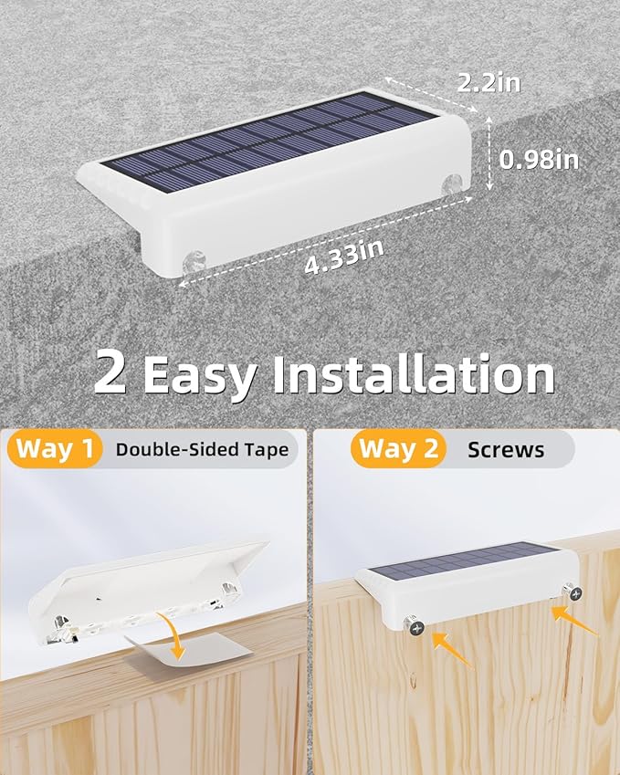 VOLISUN Solar Deck Lights 16 Pack, Warm White Glow LED Large Size Lamp, IP65 Waterproof Step Lights Outdoor for Deck, Step, Fence, Railing, Wall and Stairs (White)