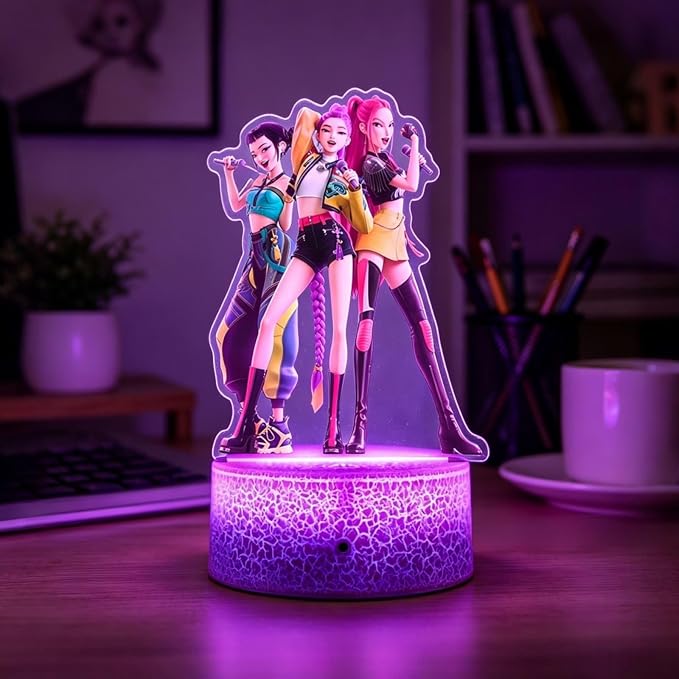 Cartoon Night Light, Korea Pop 3D Illusion Lamp with 16 Colors Changing, Timer Function, 4 Flash Modes and Dimmable, Room Decoration, Holiday Xmas Gifts