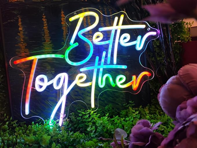 Ulalaza RGB & Color Flow Effect Better Together LED Neon Sign with Remote Control Music Sync Timer Setting LED Acrylic Light for Wall Party Décor Bedroom Bar Wedding Home Birthday USB Powered
