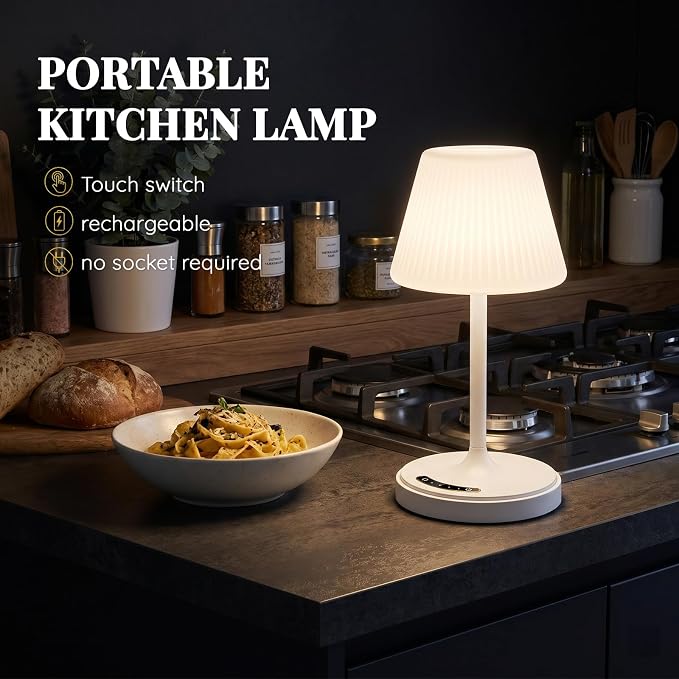 Waterproof Shower Lamp Outdoor Cordless Table Lamp, 3 Color Dimmable -White | touch dimmable, weighted base, bathroom shower light, patio dinner, RV camping, charge your phones, memory night light