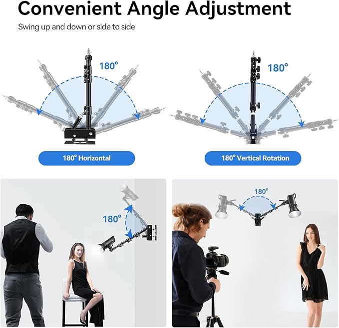 Takerers Ring Light Wall Mount, 3.6ft /43 inch Wall Ring Light Mount,180º Flexible Rotation, Triangle Boom Arm with 3/8 & 1/4 Screw for Photography Light, Monolight, Softbox, Umbrella, Reflector