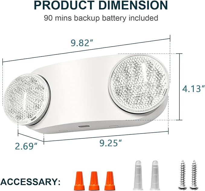 12PK Emergency Lights for Business, with Battery Backup,Hard Wired,Two Head Adjustable Commercial Emergency Lights, UL Listed, 5VA Flame Retardant,AC 120/277V,White