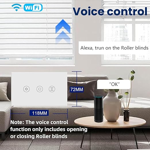 Smart Roller Shutter Switch Single Gang 2.4GHz Wi-Fi Touch Switch, Neutral Wire Required,Work with Smart Life/Tuya App and Alexa,Tempered Glass Panel,White