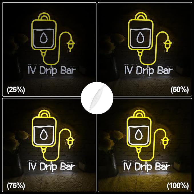 IV Drip Bar Neon Sign - Dual-Tone LED Wall Light with Dimmable Function | USB Powered, Night Light for Medical Offices, IV Therapy Clinics & Home Decor, Easy Installation, Energy Saving