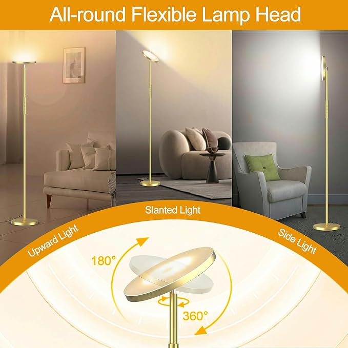 Floor Lamp, Upgraded 40W 4000LM Super Bright Torchiere LED Floor Lamps for Living Room, Stepless Dimmable Color Temperature 2700K-6500K with Remote & Touch Control, Standing Light (40W Brushed Gold)