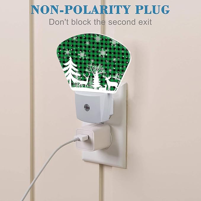 Christmas Snowflake Night Light, Christmas Green Plaid Nightlight Plug into Wall with Dusk to Dawn Sensor for Kid Girls Boys Women Men Bedroom, Hallway, Kitchen, Bathroom, Stairs Decor