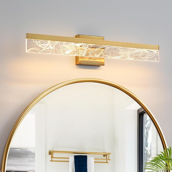 AIJIASI Gold Vanity Light - 24 Inch Modern Bathroom Light Fixture Over Mirror 18W 3000K Warm Lighting Dimmable LED Vanity Lights for Bathroom Restroom Mirror
