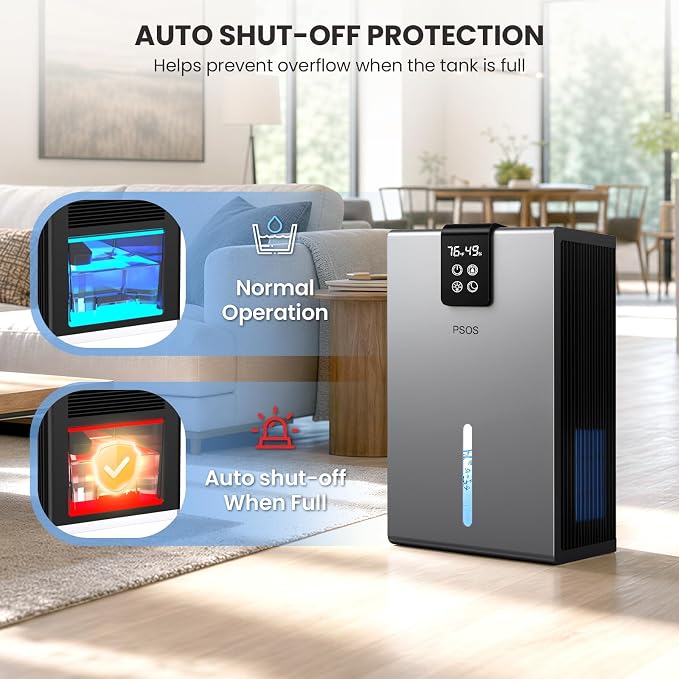 Dehumidifier, Dehumidifiers for Home, 98 OZ Water Tank, (1000 sq.ft) Quiet Dehumidifier for Basement Bathroom Bedroom with Humidity Display, Auto Shut Off, Relaxing 7 Color Ambient Light(Gray)