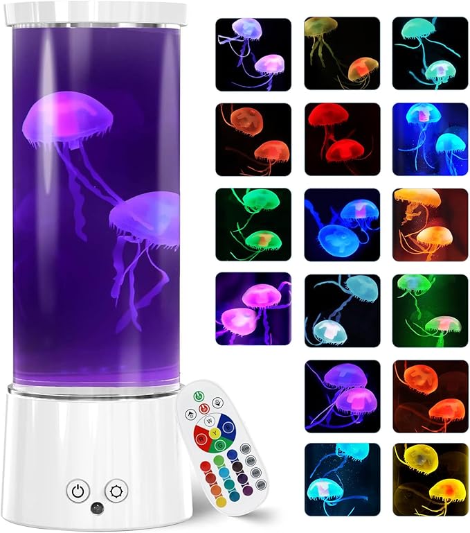 FBSPORT Jellyfish Lamp, Jellyfish Night Aquarium Tank Night Light 17 Color Changing with Remote Control for Kids Adults Home Office Decor Table Lamp Gifts for Christmas(White)