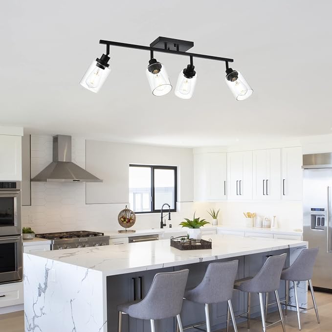 MELUCEE 4 Light Track Lighting Kit 28.7 Inch Bathroom Light Fixtures | Matte Black Ceiling Spotlight Fixture for Hallway Foyer Bath Storage, Clear Glass Shade
