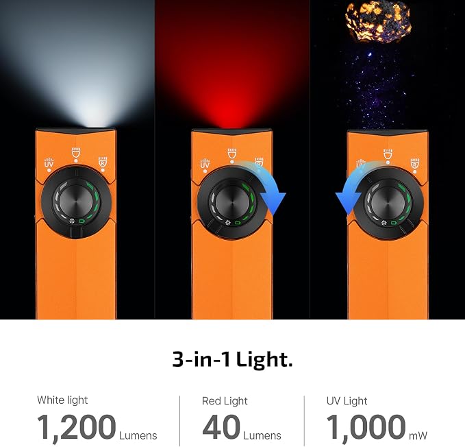 OLIGHT ArkPro Lite EDC Pocket Flashlight Rechargeable with UV Light, Orange | Red Light, White LED, 1200 Lumens, USB-C, Magnetic, Portable Flat Flashlight for Pet Urine Detection, Camping, Emergency Work