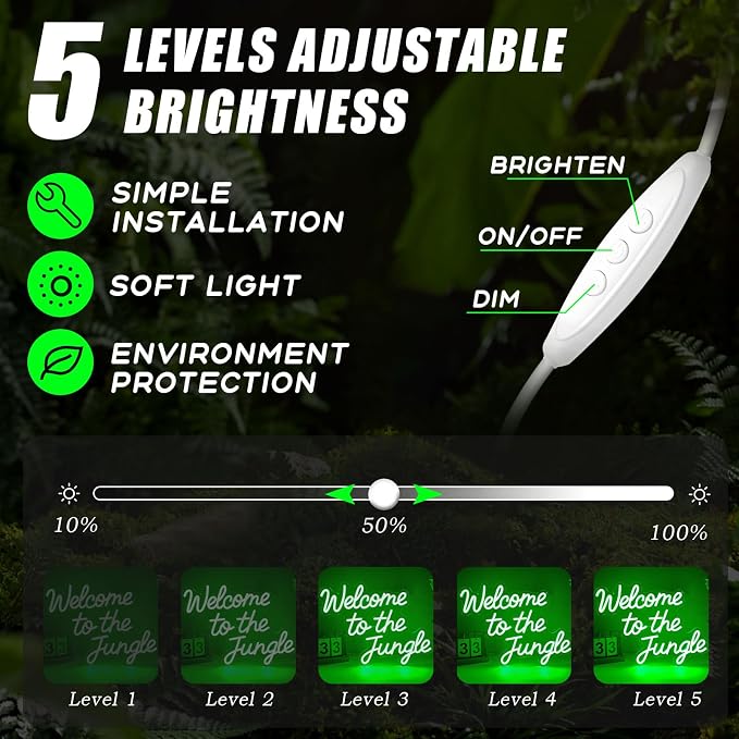Welcome to the Jungle Neon Sign Green Jungle Decor Dimmable Rainforest Sign | LED Jungle Letter Lights for Rainforest Party,Classroom,Nursery,Home Entryway,Room,Garden Front Porch Decoration, USB Powered