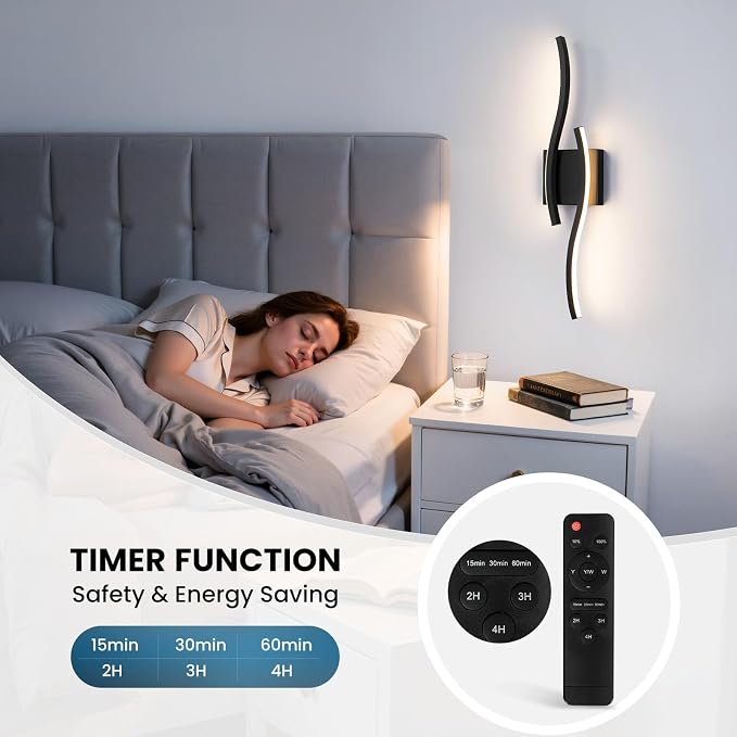 Black Battery Operated Wall Sconces: 23.6 Inch Rechargeable Sconce Lighting Set of 2 with Remote /3 Colors/10-100% Dimming/Timer Modern LED Wall Light for Bedroom Living Room Hallway Bathroom, 2 Pcs