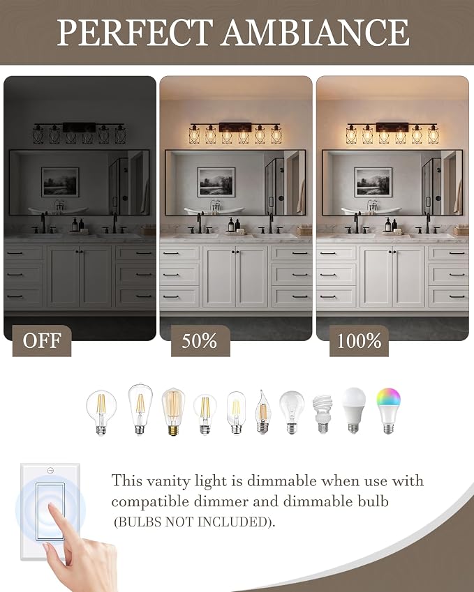 6-Light Oil Rubbed Bronze Bathroom Light Fixtures Over Mirror, 42" UL-Listed Modern Farmhouse Wall Sconce Lights with Clear Glass and Metal Cage for Bath, Hardwire E26, CH9176ORB-6W