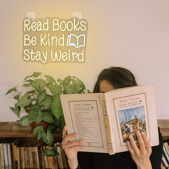 WLHOPE Read Books Be Kind Stay Weird Neon Sign Neon Signs for Wall Decor Lovers Gifts Bedroom Bookstore Reading Room Library Study Room Decoration Read Books Neon Lights LED Sign