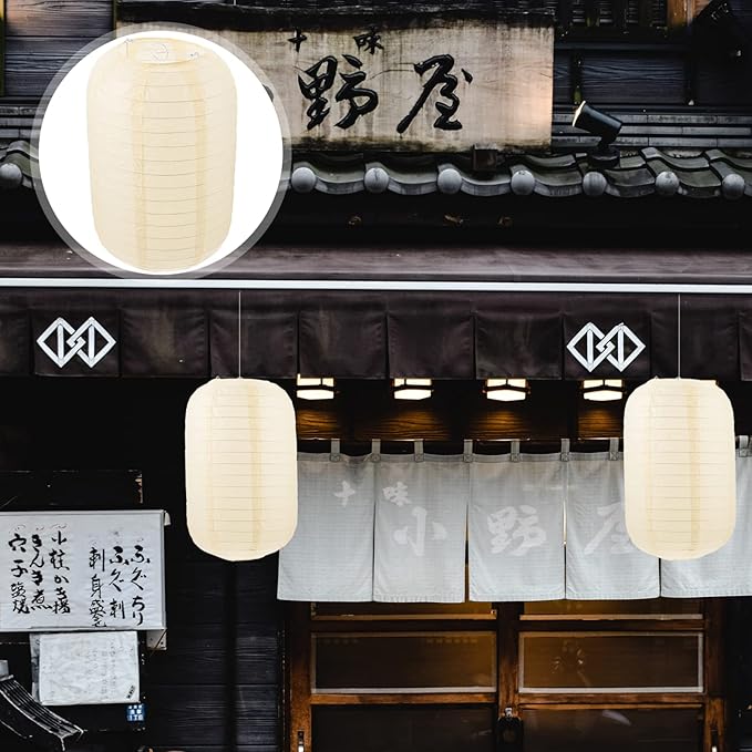 2Pcs Japanese Lantern Lamp : Beige Lanterns for Indoor Outdoor Home Yard Ramen Restaurant Decoration Japanese Paper Lanterns Hanging for Festival Decorations
