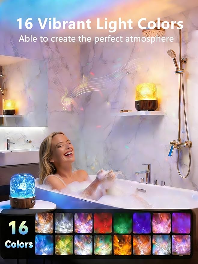Spa-Like Shower Lamp, Bluetooth Speaker Waterproof Lamp, Rechargeable Lumena Lamp with Remote & Touch Control, 16 Colors Ocean Wave Projector Light with White Noise for Shower, Bathroom, Bathtub