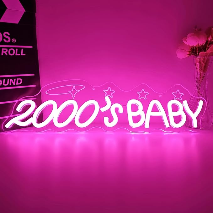 2000s Baby Neon Sign for Wall Decor 2000s Party Decorations Y2k Led Sign Dimmable Neon Light Up Sign for Y2k Party Decorations Birthday Backdrop Photography