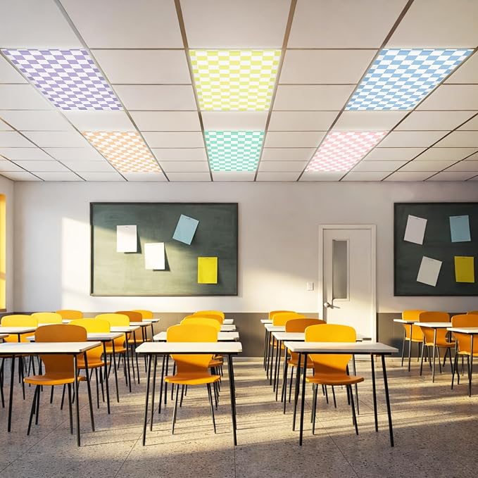 6 Pcs 4 x 2 Feet Fluorescent Light Covers Pastel Checkers Magnetic Light Cover for Ceiling Lights with 60 Magnets Decorative Magnetic Filters for Home Classroom Office Kitchen Decoration