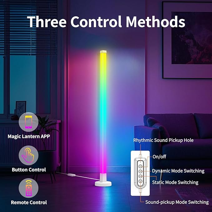 Corner Floor Lamp, Smart RGB LED Corner Lamp with App & Remote Control, 16 Million Colors & 200+ Scene Modes, DIY Assembly Standing Ambient Lighting for Living Room, Bedroom, Gaming Room