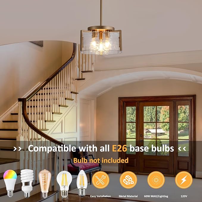 Gold Chandeliers for Dining Room Light Fixture, Foyer Lighting Fixtures Pendant Lights Kitchen Island, Adjustable Glass Modern Farmhouse Chandelier for Entryway, Bedroom, Bathroom, Foyer, Living Room